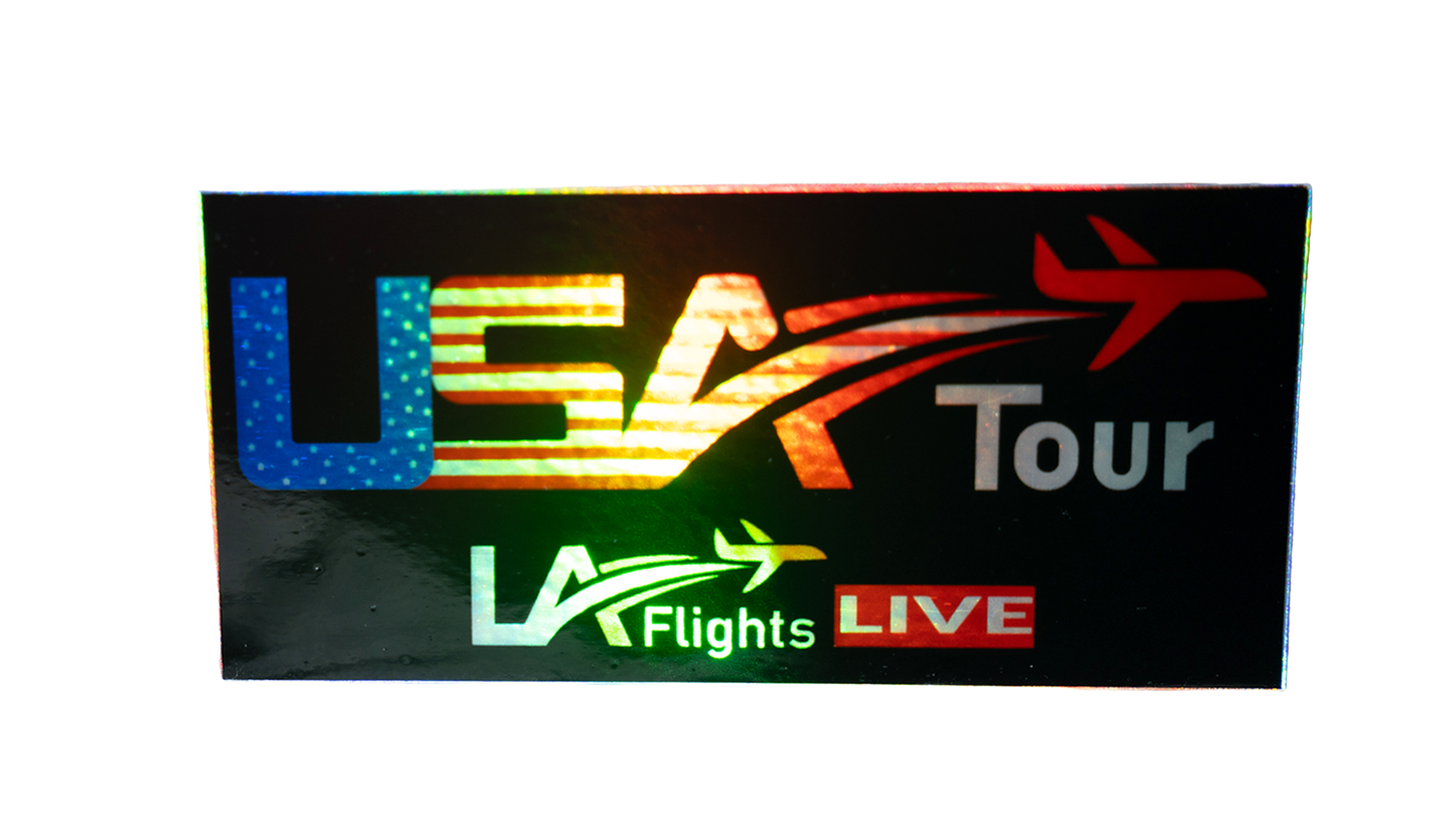 LA Flights USA Tour Holographic Stickers (Pack of 4, 4 x 2 in)