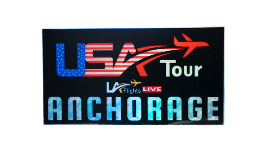LA Flights USA Tour Anchorage Holographic Stickers (Pack of 4, 4 x 2 in)