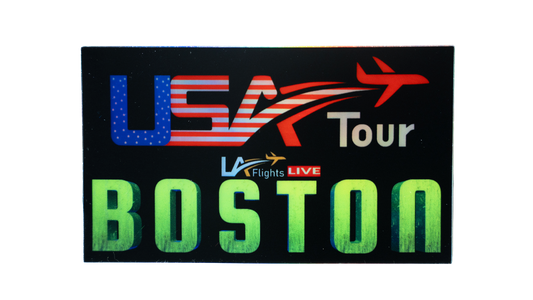 LA Flights USA Tour Boston Holographic Stickers (Pack of 4, 4 x 3 in )