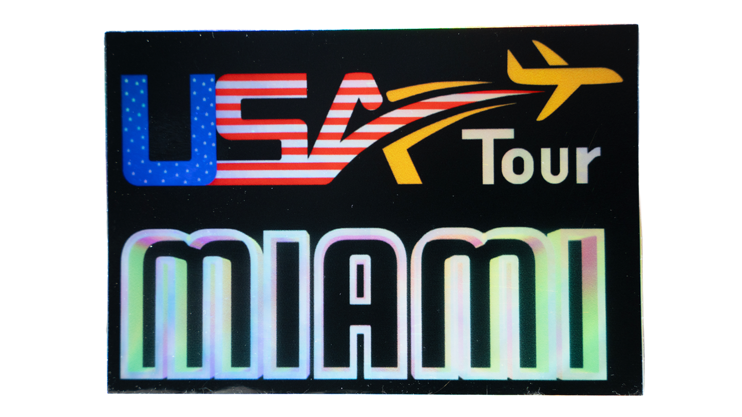 LA Flights USA Tour Miami Holographic Stickers (Pack of 4, 4 x 3 in)