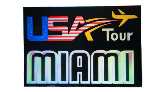 LA Flights USA Tour Miami Holographic Stickers (Pack of 4, 4 x 3 in)
