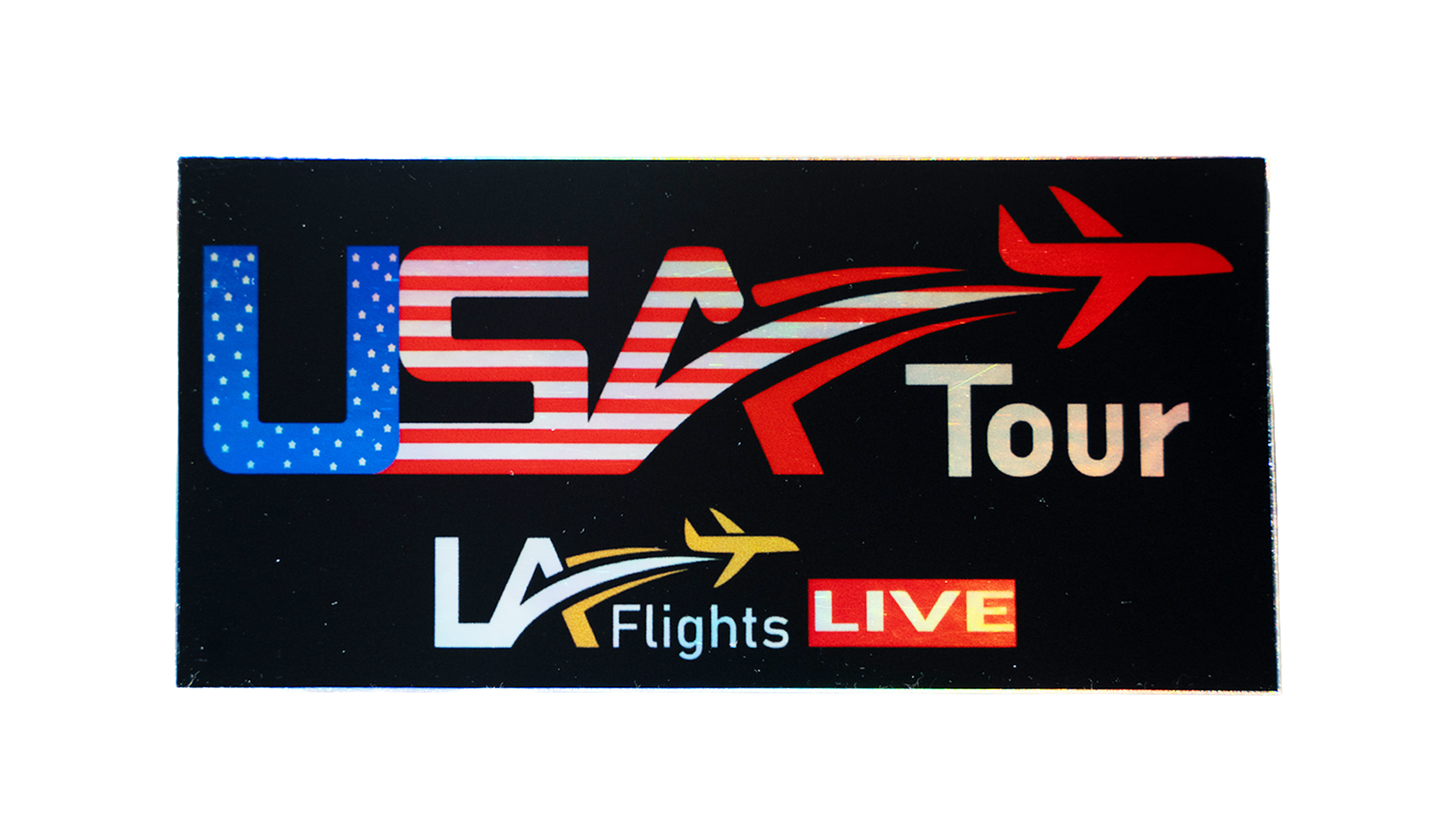 LA Flights USA Tour Holographic Stickers (Pack of 4, 4 x 2 in)