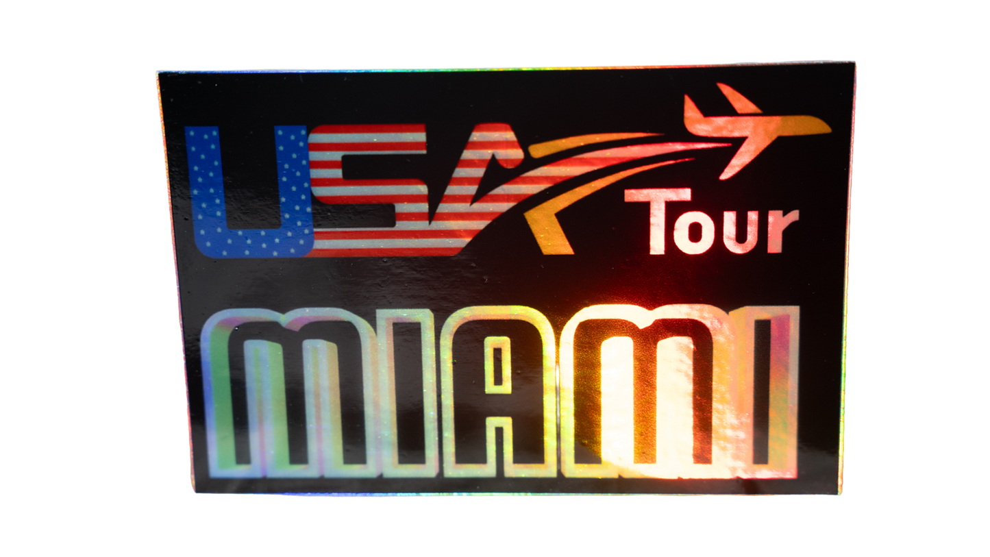 LA Flights USA Tour Miami Holographic Stickers (Pack of 4, 4 x 3 in)